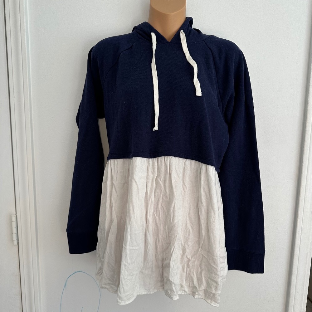 Motherhood Maternity Lightweight Navy and White Colorblock Hoodie in M